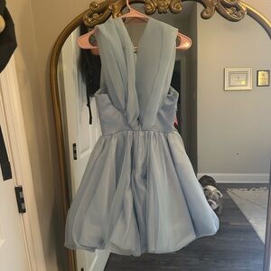 Off the Shoulder light blue tuul dress